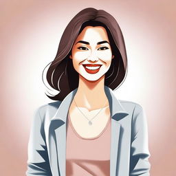 A digital illustration of an attractive woman with a friendly smile, wearing casual yet stylish clothing