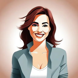 A digital illustration of an attractive woman with a friendly smile, wearing casual yet stylish clothing