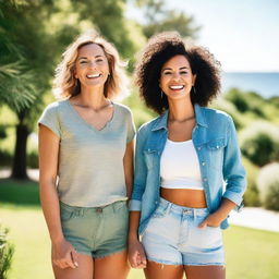 Two women standing together in a beautiful outdoor setting