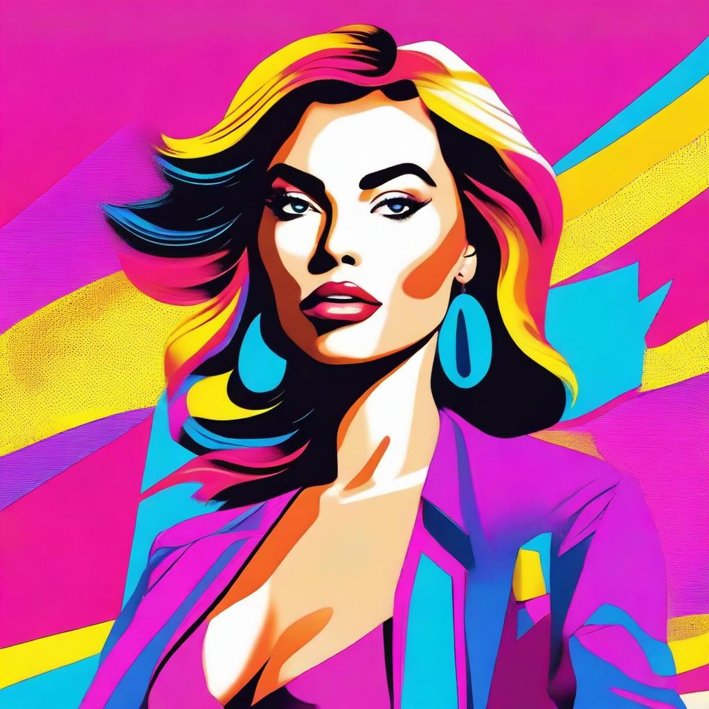 Create a beautiful woman in an 8k vector illustration, styled in vibrant and dynamic pop art