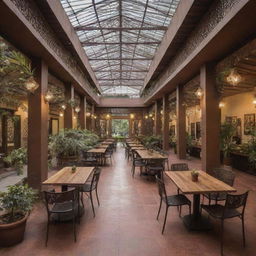 Redesign the bustling rectangular kahu galli. All the diverse shops are now composed of iron patra, each one solid yet intricate. It still features a beautiful garden and spacious sitting areas capable of hosting more than 50 people.