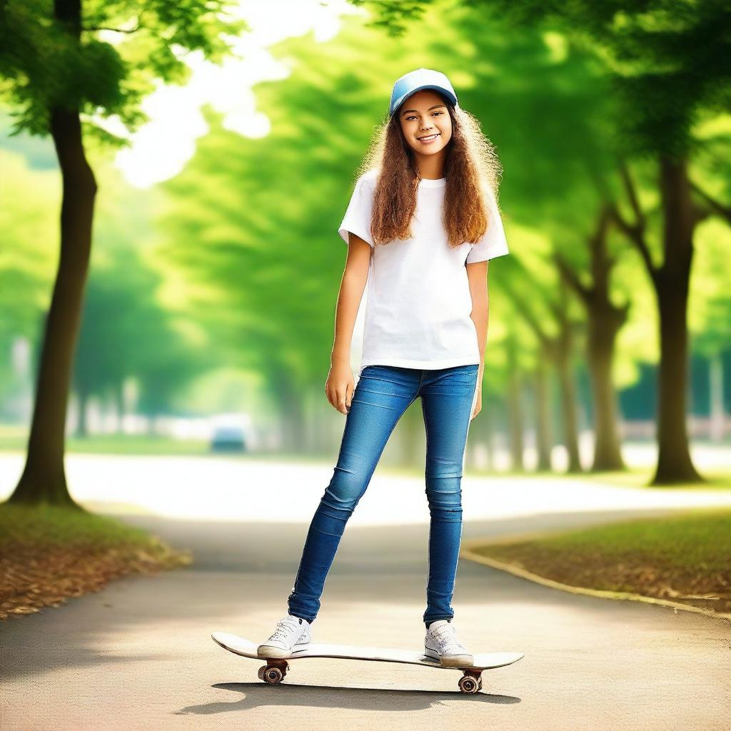 A vibrant and energetic teenager enjoying their time outdoors, possibly engaging in a fun activity like skateboarding or playing a sport