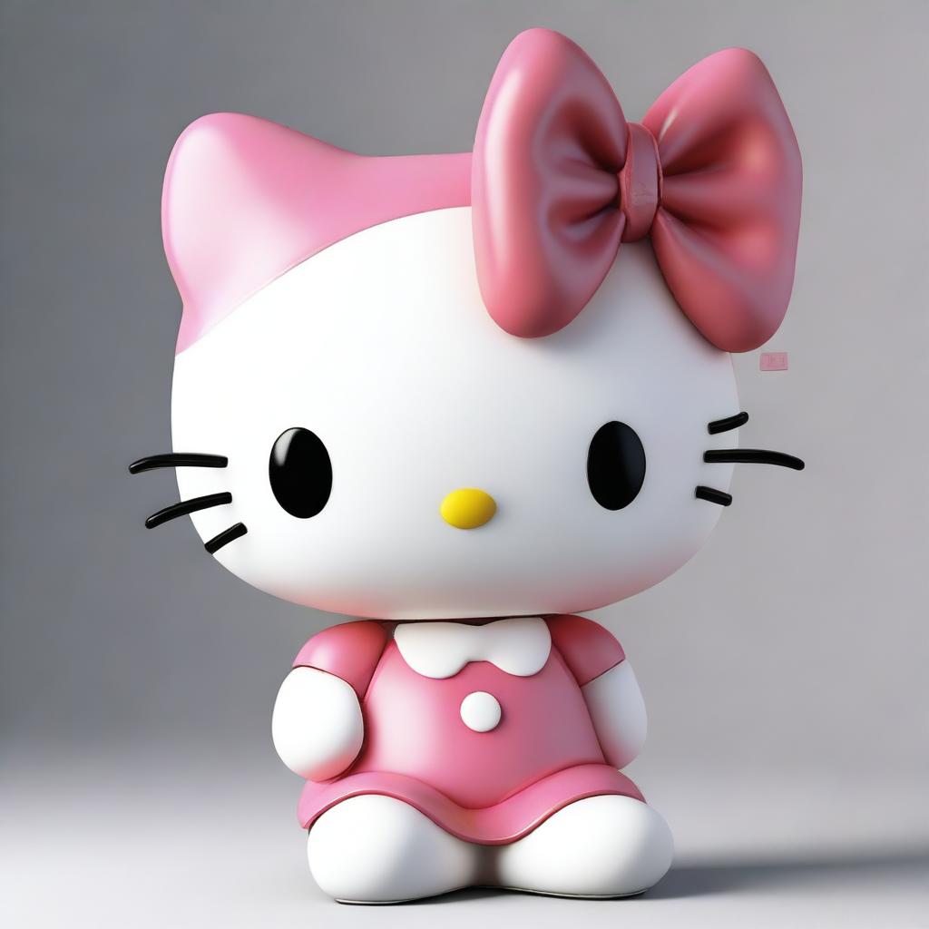 A realistic depiction of Hello Kitty, featuring detailed textures and lifelike elements