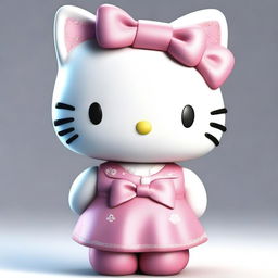 A realistic depiction of Hello Kitty, featuring detailed textures and lifelike elements