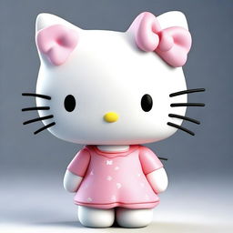 A realistic depiction of Hello Kitty, featuring detailed textures and lifelike elements