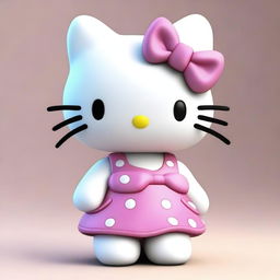 A realistic depiction of Hello Kitty, featuring detailed textures and lifelike elements