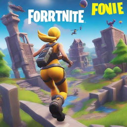 A Fortnite style deathrun map cover featuring a running woman viewed from the backside