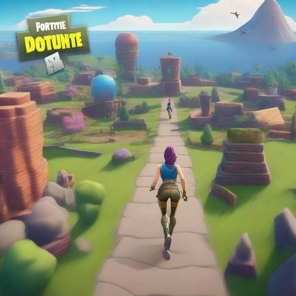 A Fortnite style deathrun map cover featuring a running woman viewed from the backside