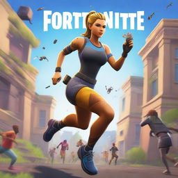 A Fortnite style cover image featuring a running woman viewed from the backside