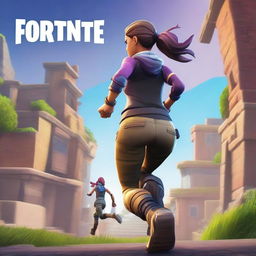 A Fortnite style cover image featuring a running woman viewed from the backside