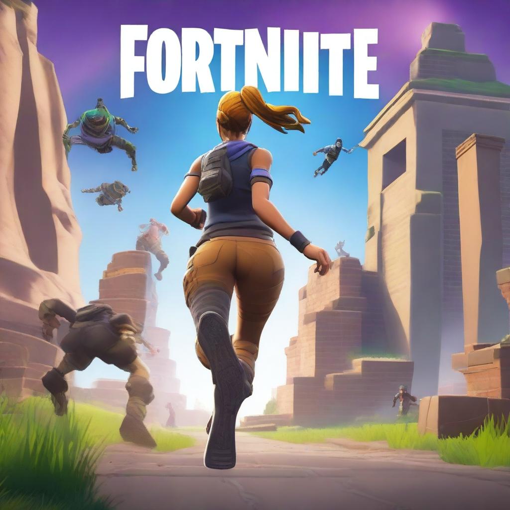 A Fortnite style cover image featuring a running woman viewed from the backside