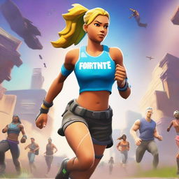 A Fortnite style cover image featuring a running woman viewed from the backside