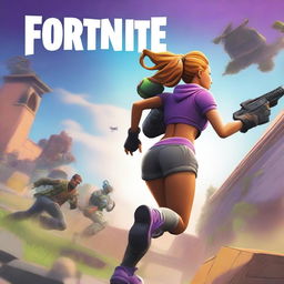 A Fortnite style cover image featuring a running woman viewed from the backside