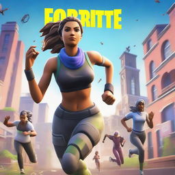 A Fortnite style cover image featuring a running woman viewed from the backside