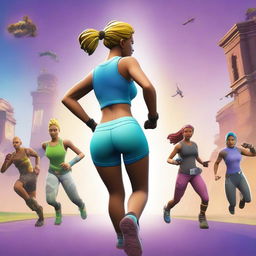 A Fortnite style cover image featuring a running woman viewed from the backside