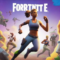 A Fortnite style cover image featuring a running woman viewed from the backside