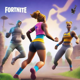 A Fortnite style cover image featuring a running woman viewed from the backside