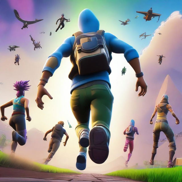 A Fortnite style cover image featuring a running person viewed from the backside