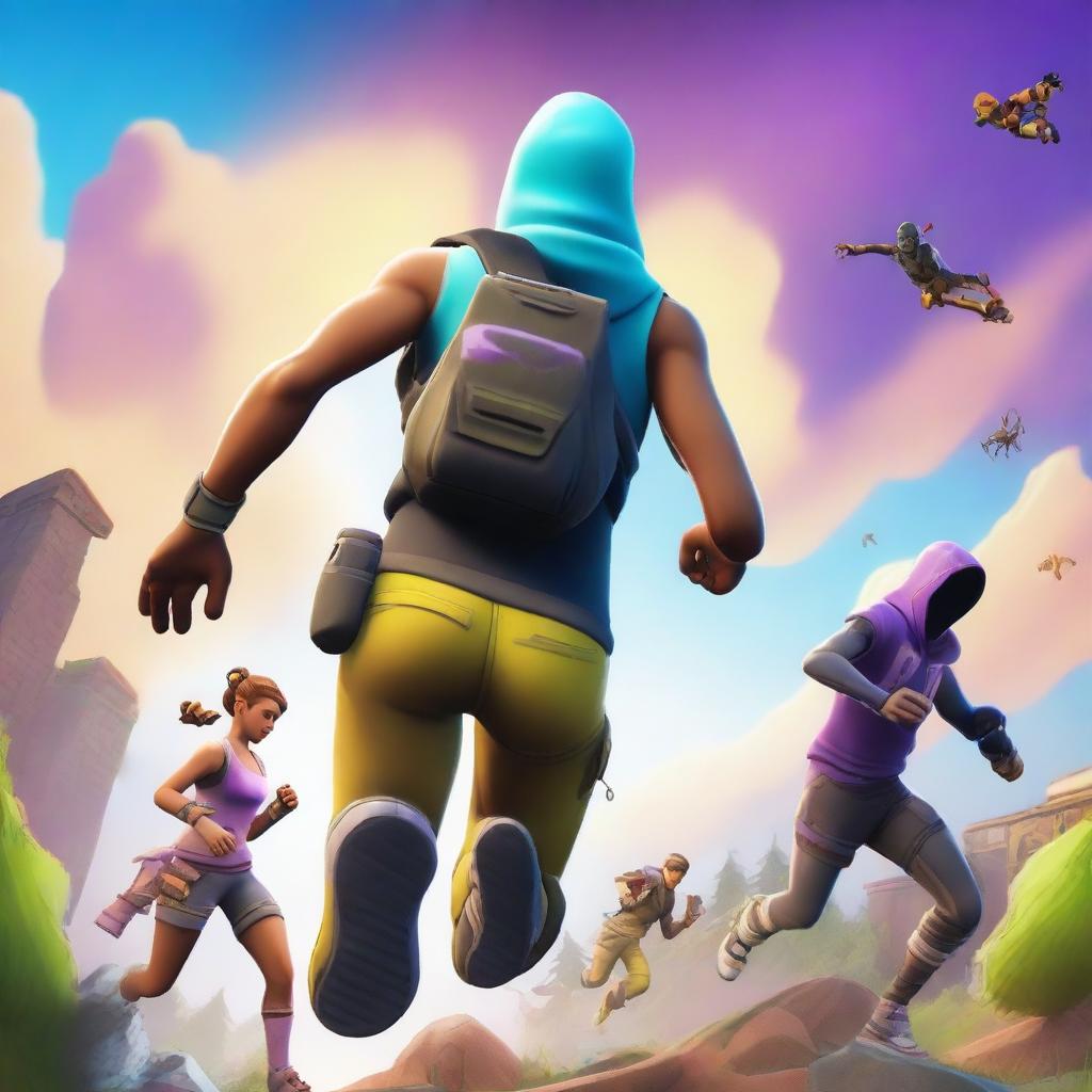 A Fortnite style cover image featuring a running person viewed from the backside