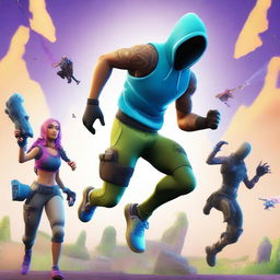 A Fortnite style cover image featuring a running person viewed from the backside