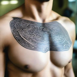 A close-up shot of a marker drawing on a man's pectoral