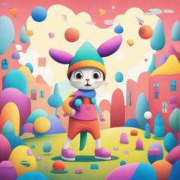 A colorful and whimsical scene featuring a character named Гибоби