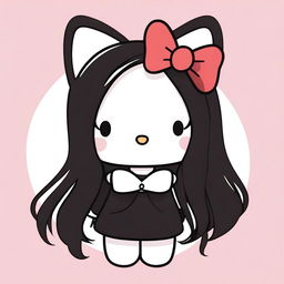 An illustration of Hello Kitty wearing black clothing and having long hair