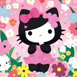 A cute scene featuring Hello Kitty with her friend Kuromi