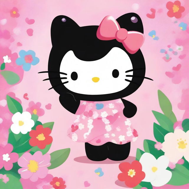 A cute scene featuring Hello Kitty with her friend Kuromi