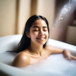 A tasteful and artistic image of a girl relaxing in a bubble bath