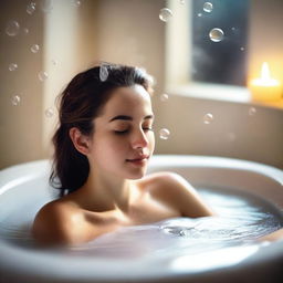 A tasteful and artistic image of a girl relaxing in a bubble bath