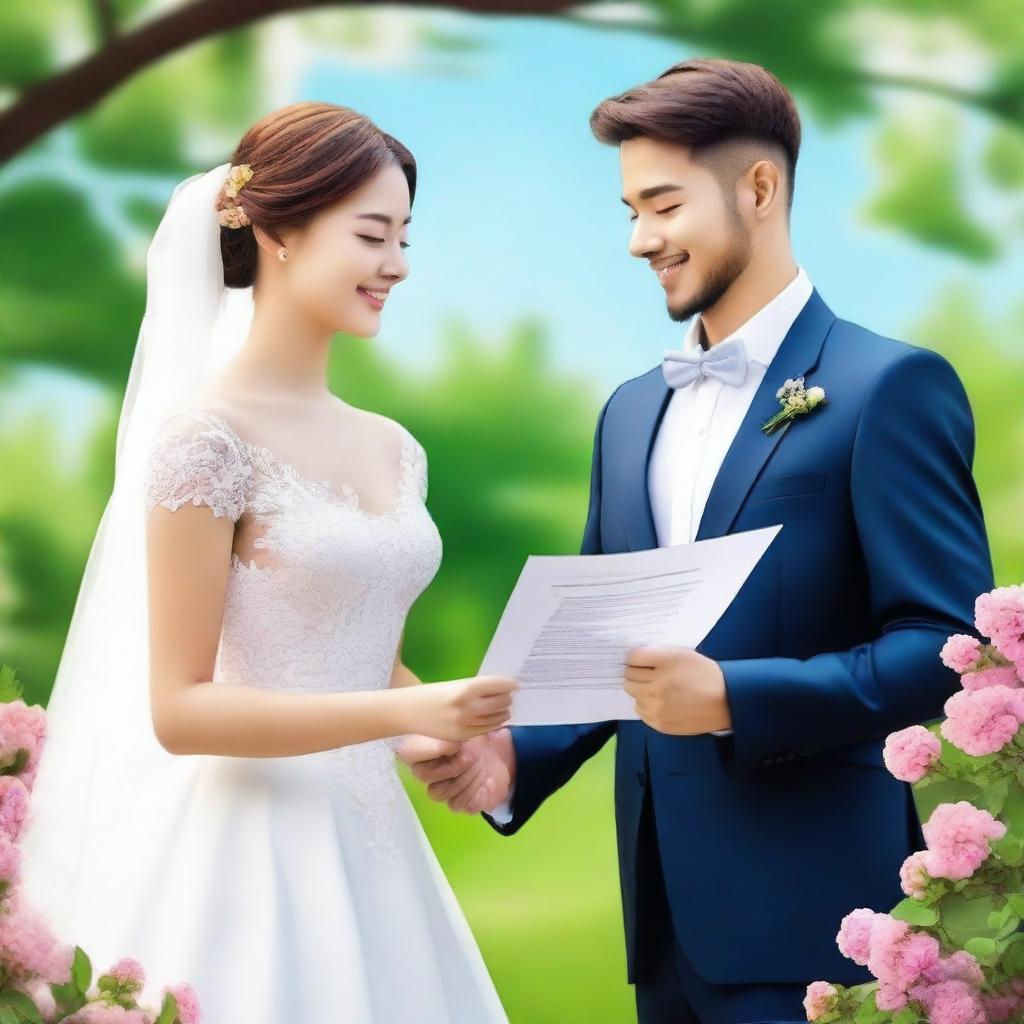 Create an image depicting a contract marriage