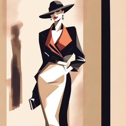 A stylized image of a woman in a fashionable outfit that accentuates her figure