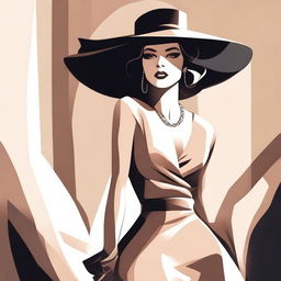 A stylized image of a woman in a fashionable outfit that accentuates her figure