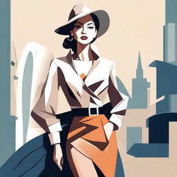 A stylized image of a woman in a fashionable outfit that accentuates her figure