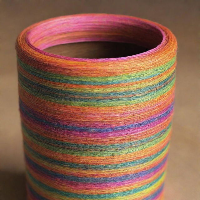 A striking weft design pattern formed by a canister in vibrant, fluorescent colors.