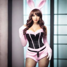 A beautiful woman wearing a bunny girl suit, posing confidently