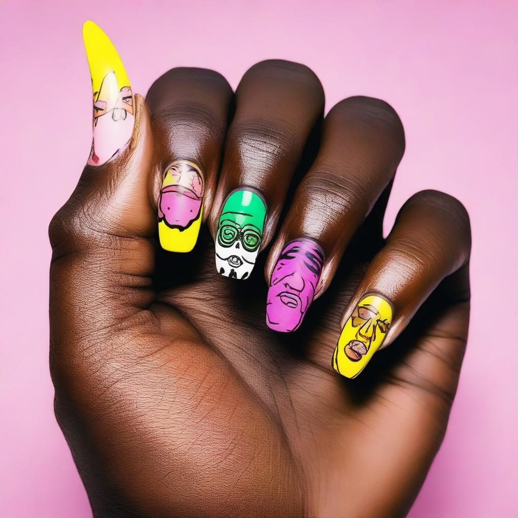 A creative and vibrant design of nails inspired by Tyler, the Creator