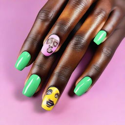 A creative and vibrant design of nails inspired by Tyler, the Creator