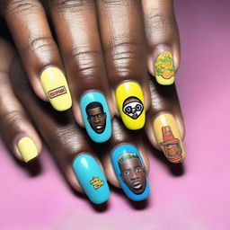 A creative and vibrant design of nails inspired by Tyler, the Creator