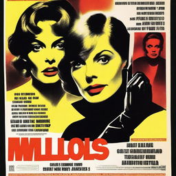 A movie poster in the giallo horror style featuring a woman with a gloved hand holding a knife to her neck