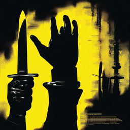 Create a giallo style movie poster featuring a gloved hand holding a knife