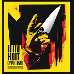 Create a giallo style movie poster featuring a gloved hand holding a knife