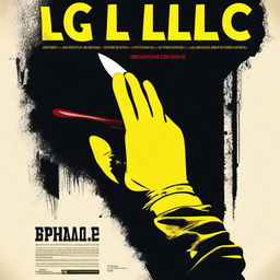 Create a giallo style movie poster featuring a gloved hand holding a knife