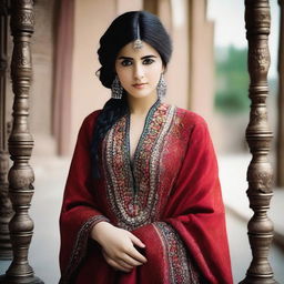 A beautiful Afghan girl wearing a stylish and elegant dress, captured in a tasteful and artistic manner