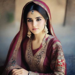 A beautiful Afghan girl wearing a stylish and elegant dress, captured in a tasteful and artistic manner