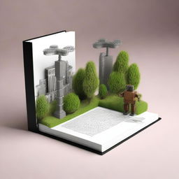 Create a three-dimensional book cover featuring a background with a landscape divided into two parts: one side as a paradise and the other as a holocaust