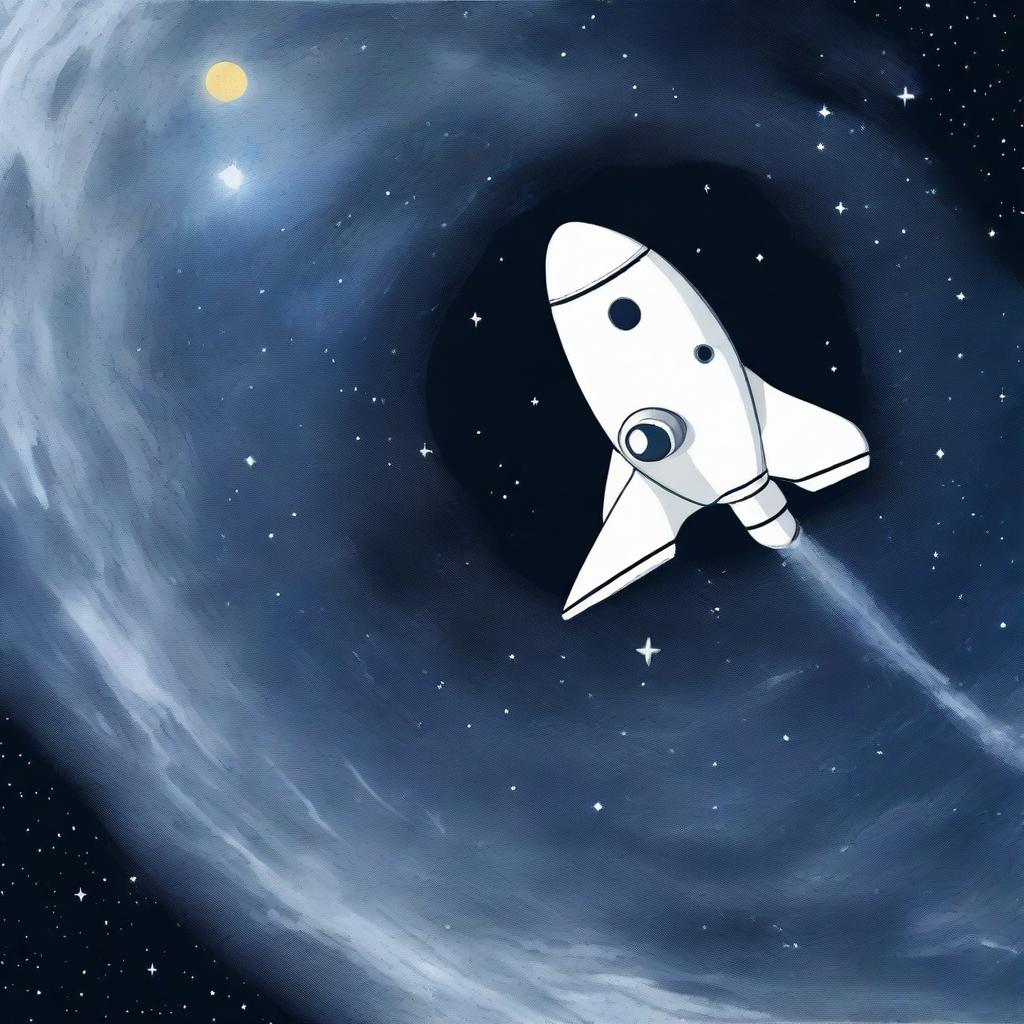 Uma lua em forma de nave espacial, flutuando no espaço com estrelas ao fundo