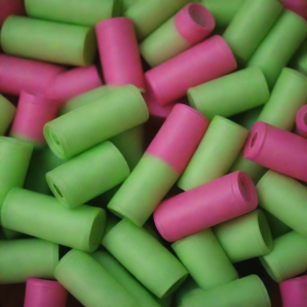 A unique pattern formed by a fluorescent-colored canister of tear gas.