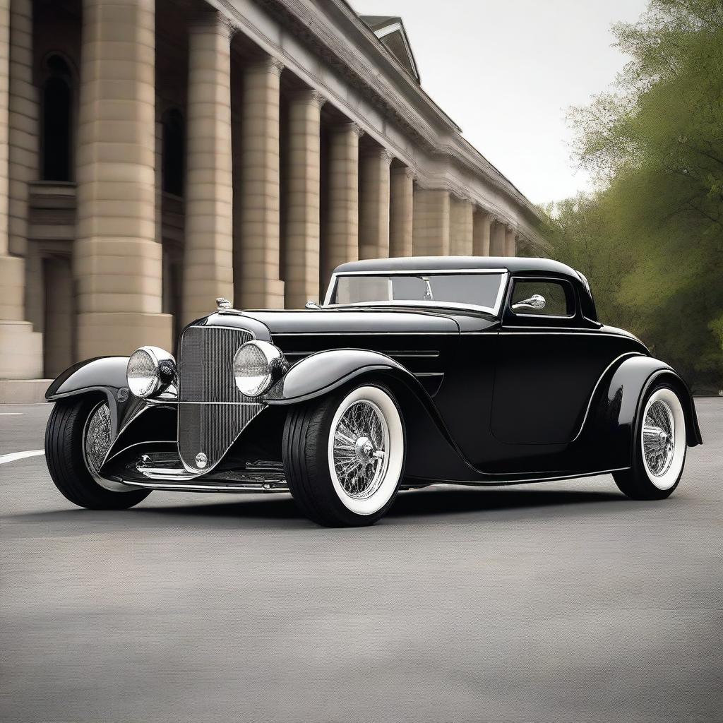 Create a custom supercar that is a fusion of a 1932 Chevrolet Coupe and a McLaren